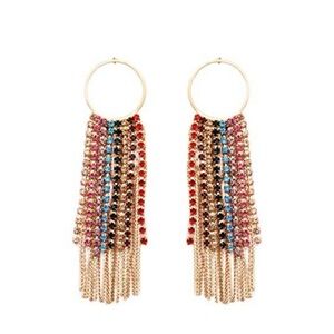 Noir Waterfall Earrings Multi Color Gold Circle Fringe Crystal Rhinestone Dangle
